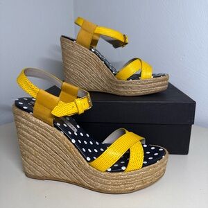 Marc by Marc Jacobs Brown Leather platform Wedge Sandals Size 8 Polka Dot Insole